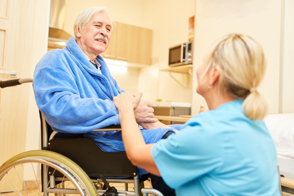 Caregiver Cares for Senior Caring
